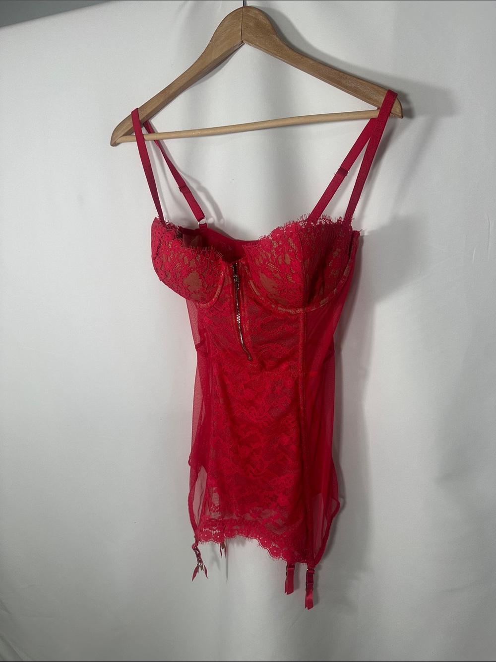Victoria's Secret Red Lace Bustier Chemise with Zip Front